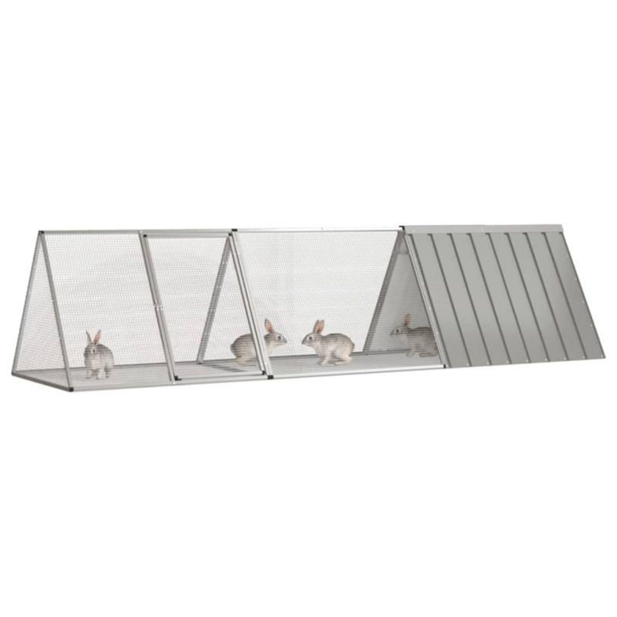 VIDAXL Cage pour lapin Gris 302,5x80,5x71 cm Acier galvanisé