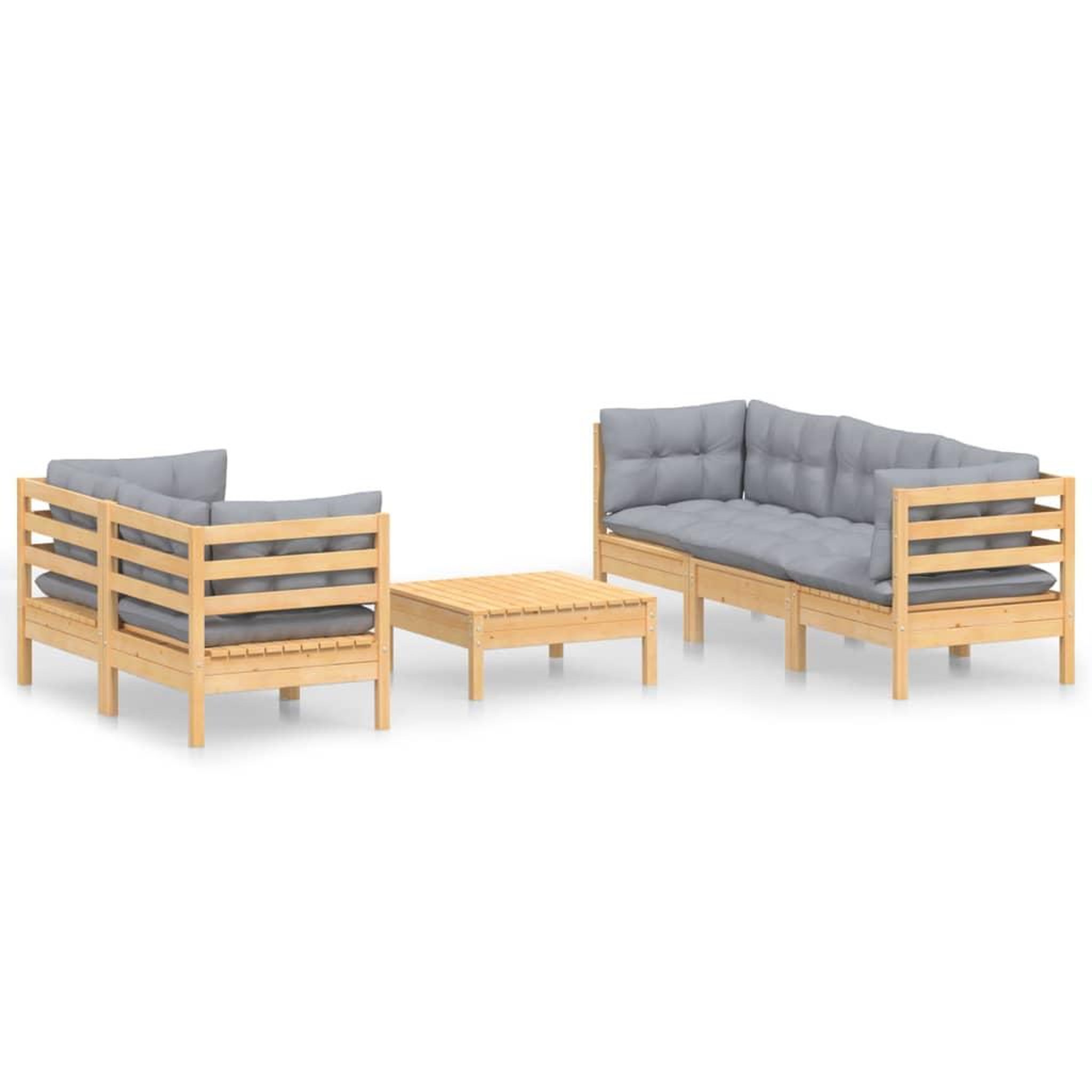 Voir la diapositive 2 : VIDAXL Salon de jardin 6 pcs avec coussins gris bois de pin