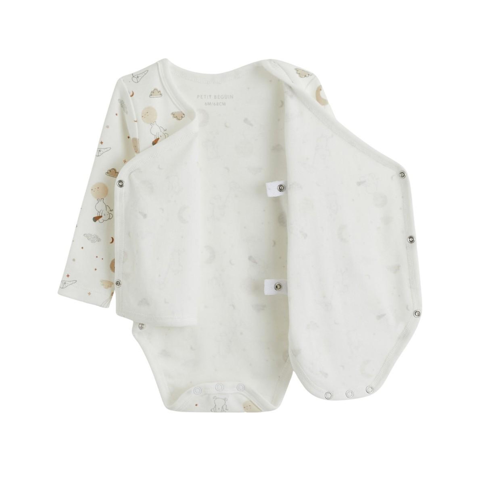 Voir la diapositive 2 : Petit Béguin Lot de 2 bodies bébé manches longues ouverture croisée eliah