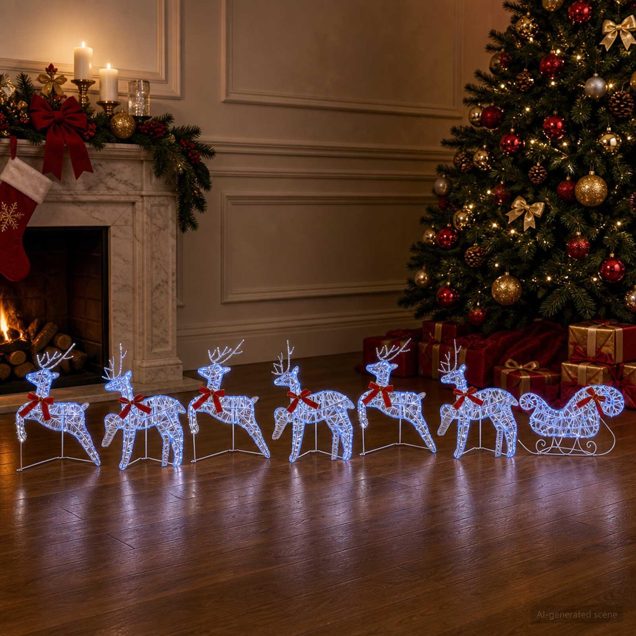 Voir la diapositive 4 : VIDAXL Renne de Noël avec traîneau 7 pc 140 LED Bleu