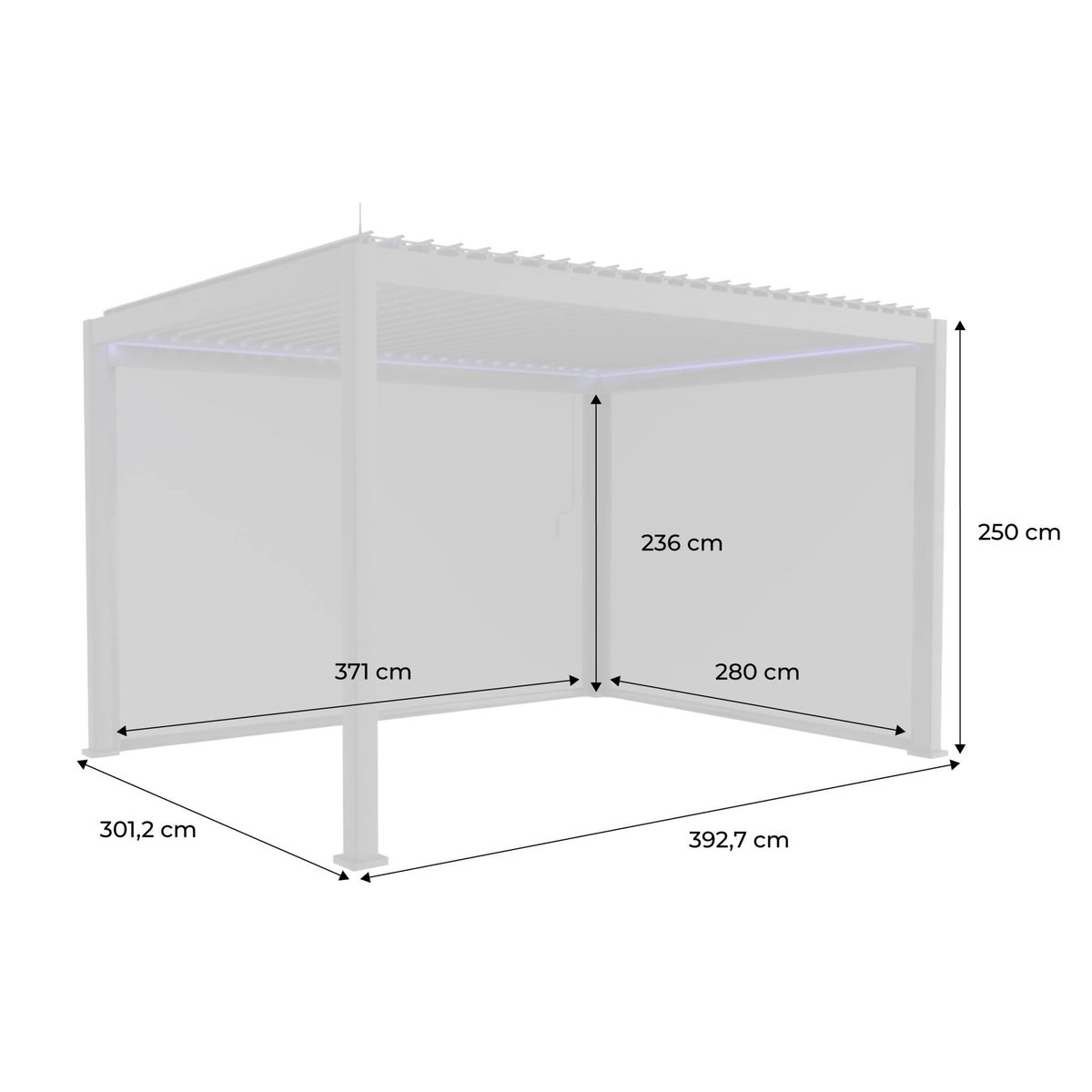 SWEEEK Pergola bioclimatique électrique 3x4m. aluminium. à lames orientables avec éclairage LED + store 3m + store 4m