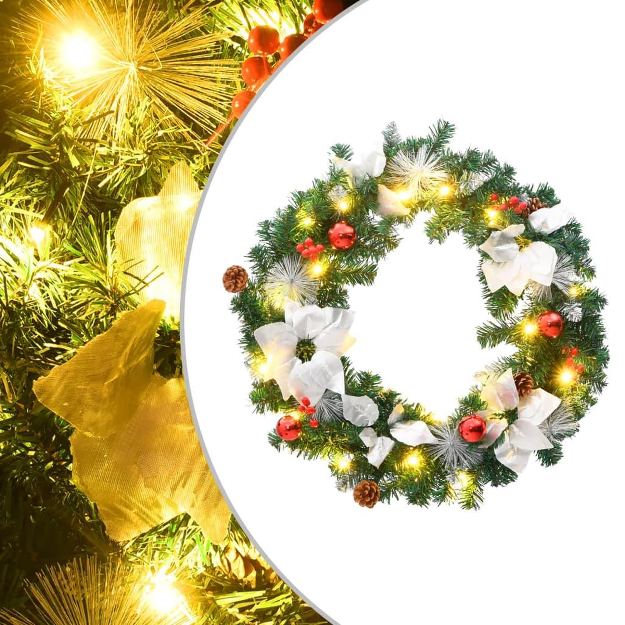 VIDAXL Couronne de Noël avec lumieres LED vert 60 cm PVC
