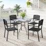 Voir la diapositive 2 : OUTSUNNY Lot de 4 chaises de jardin empilables avec accoudoirs métal époxy HDPE effet bois noir