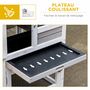 Voir la diapositive 6 : PAWHUT Clapier cage à lapins cottage - niche supérieure avec rampe et enclos extérieur - plateau excrément, toit bitumé, 4 portes verrouillables - bois sapin blanc gris