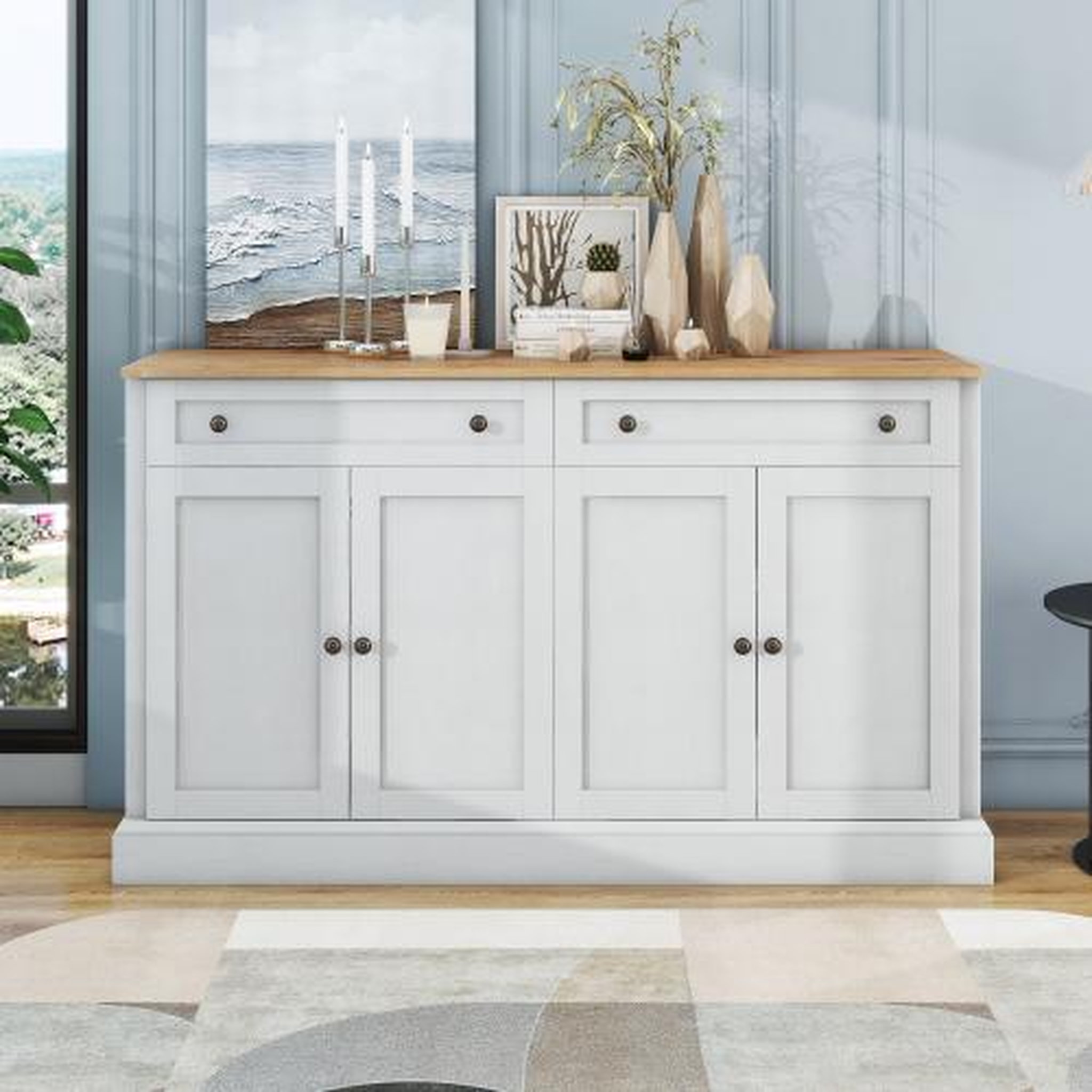 Voir la diapositive 2 : MERAX Buffet 4 porte(s) 2 tiroir(s) - 150 cm blanc+naturel panneau de particules