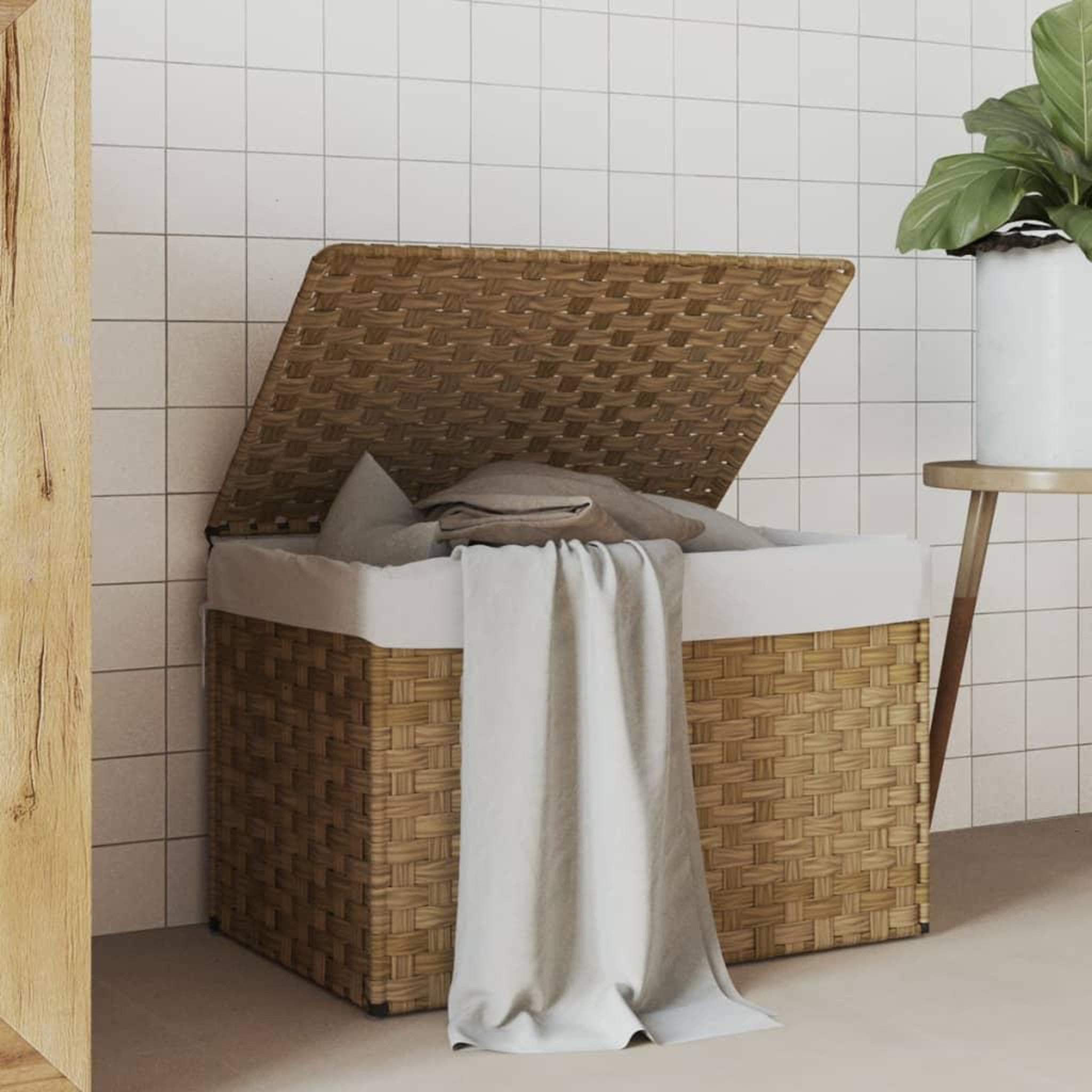 VIDAXL Panier a linge avec couvercle 55,5x35x34 cm resine tressee
