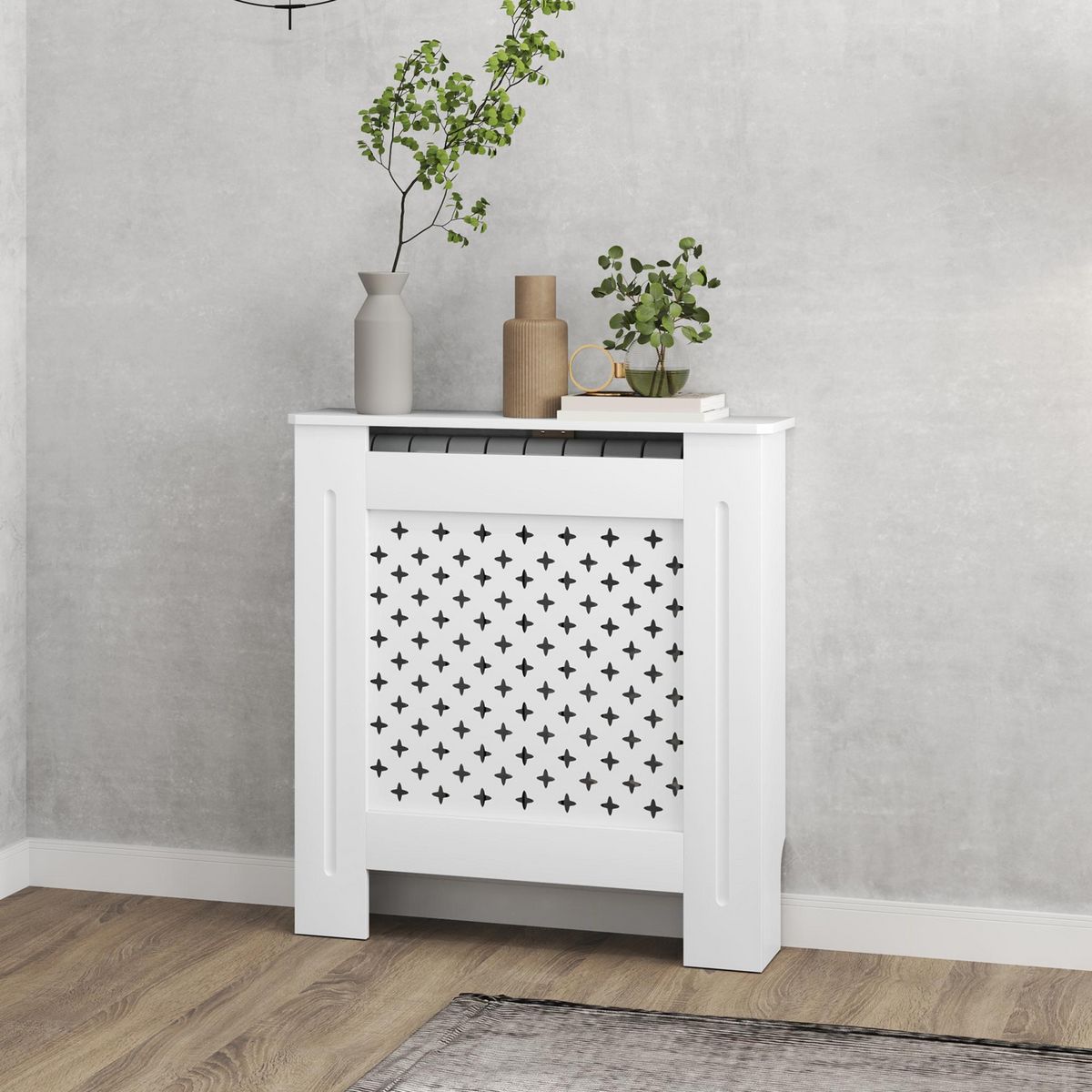 HOMCOM Cache-radiateur motif nid d'abeille - dim. 78L x 19l x 82H cm - MDF blanc
