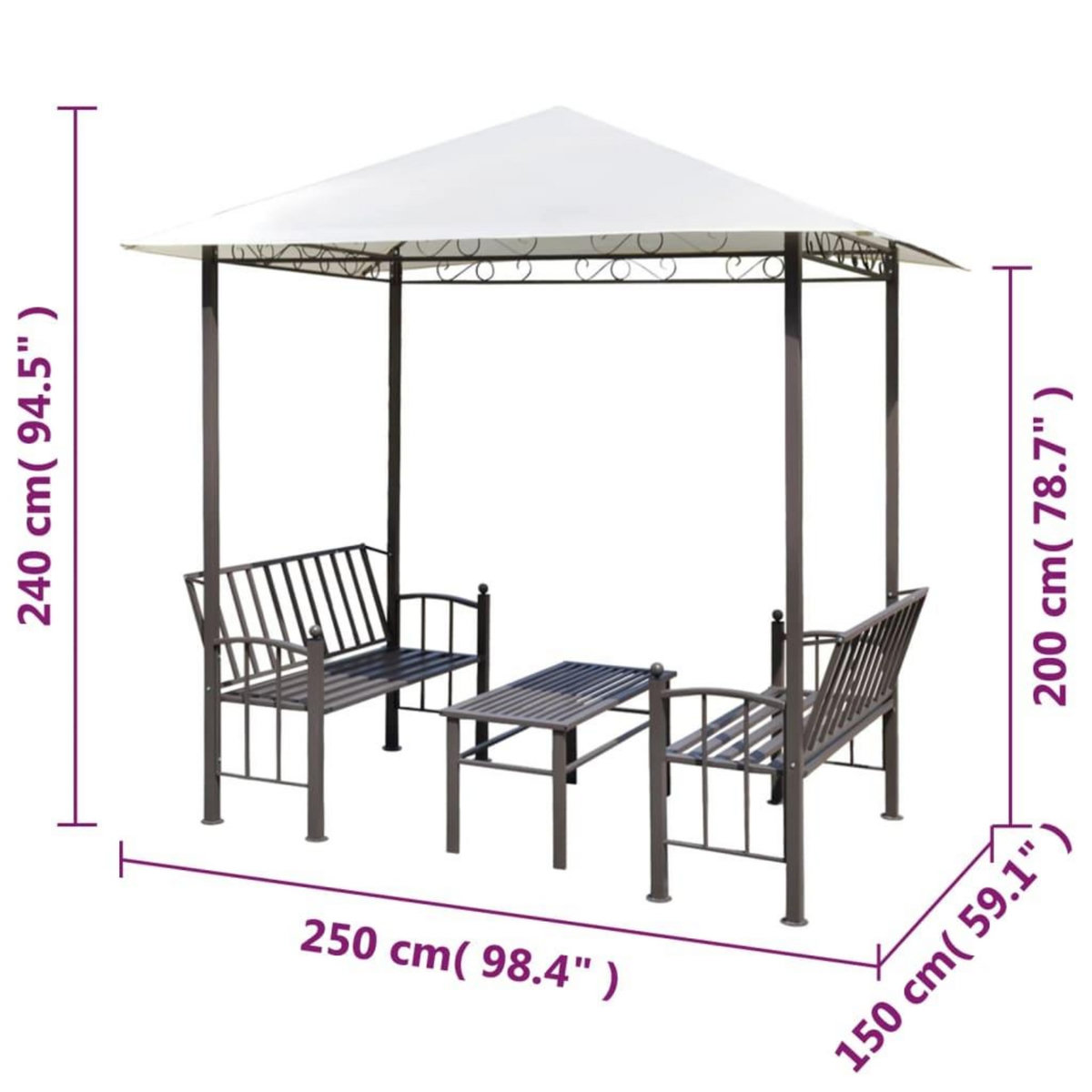 VIDAXL Pavillon de jardin avec table et bancs 2,5 x 1,5 x 2,4 m