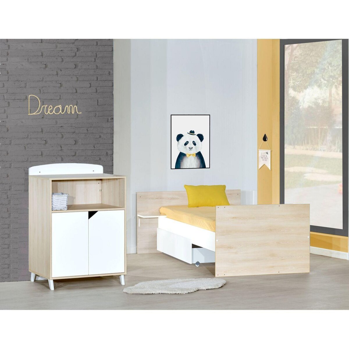 BABY PRICE  Lit bébé combiné 120x60 évolutif en 90x190cm SCANDI,  coloris naturel  