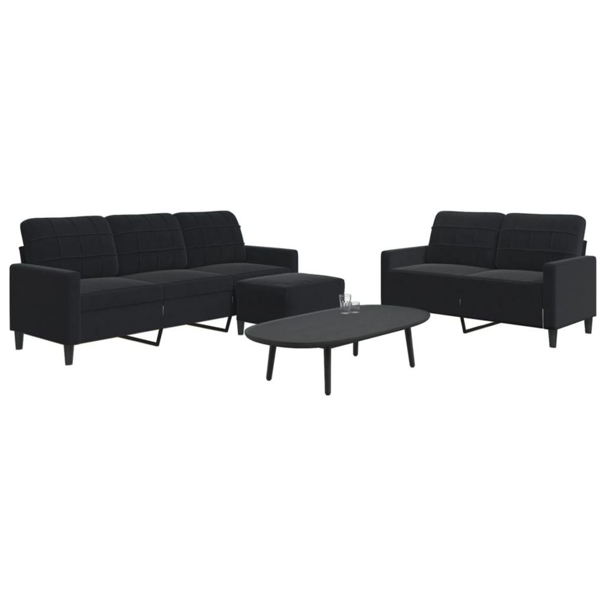 VIDAXL Ensemble de canapes 3 pcs avec coussins Noir Velours