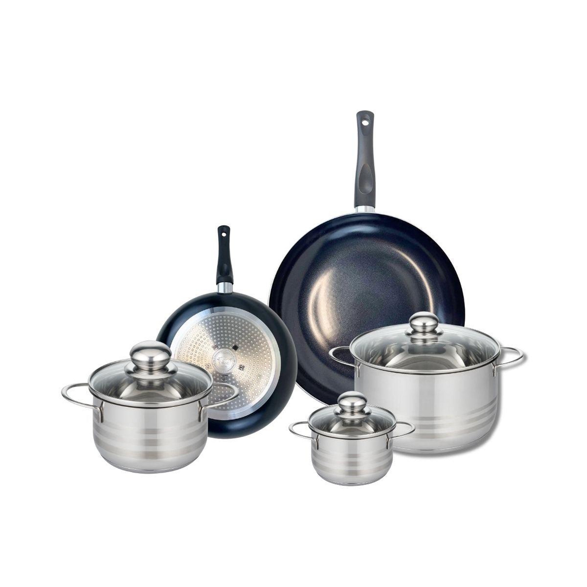 ELO Ensemble de 2 poêles de cuisson 20 et 28 cm et 3 faitouts 12, 16 et 20 cm elo prima brillant