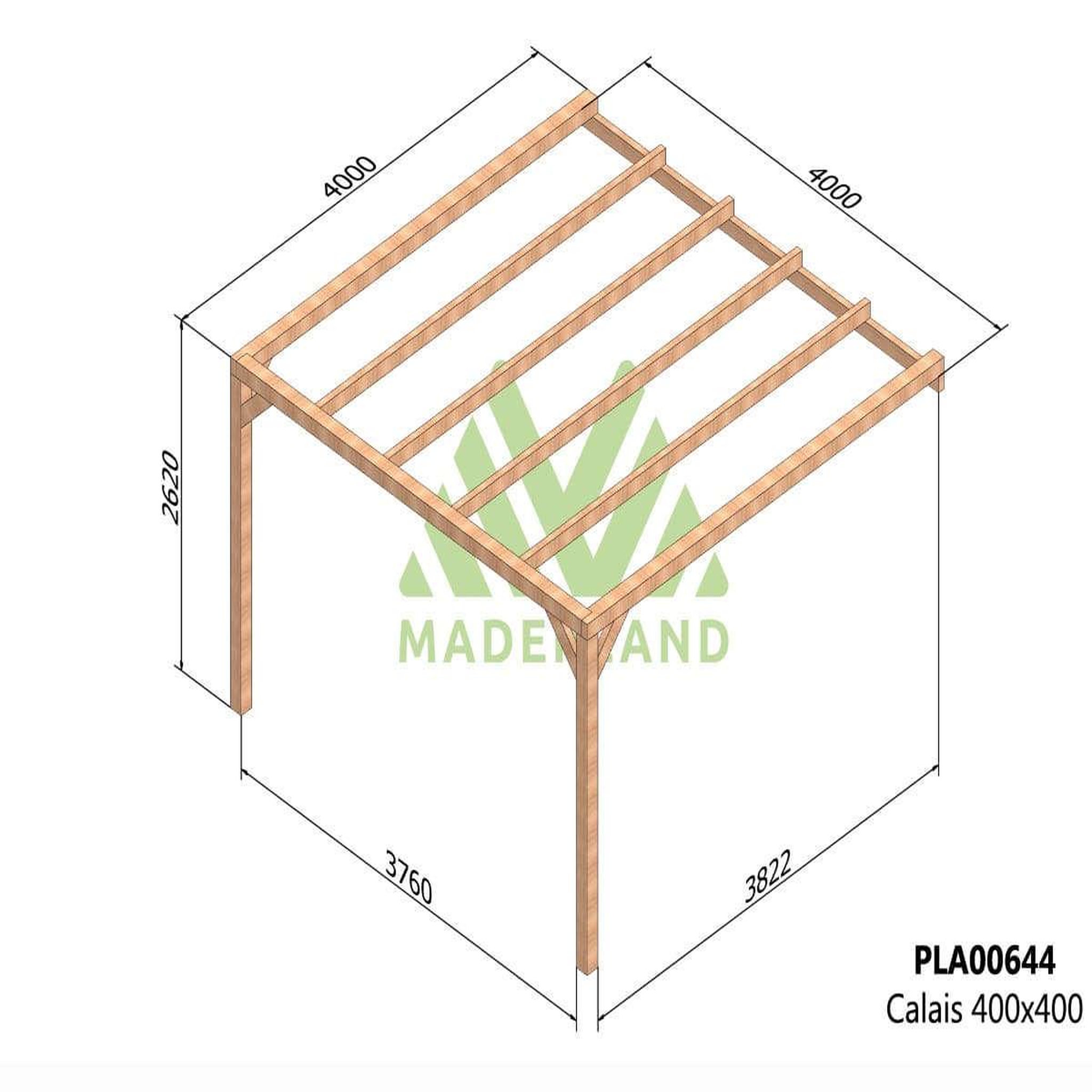 Voir la diapositive 2 : JARDIDECO Pergola adossée en lamellé-collée calais 400 x 400 cm - mardeland