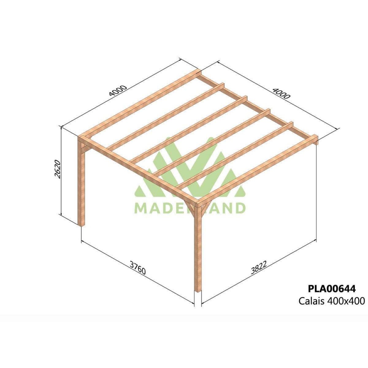 JARDIDECO Pergola adossée en lamellé-collée Calais 400 x 400 cm - Mardeland
