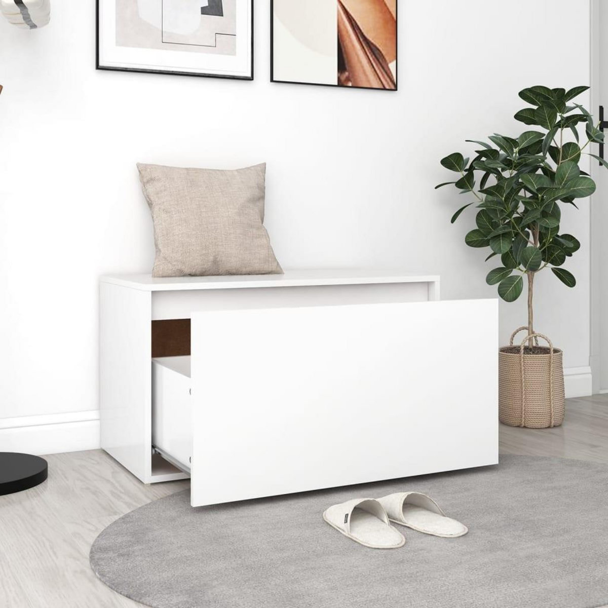 VIDAXL Banc d'entree 80x40x45 cm Blanc Bois d'ingenierie