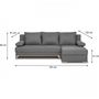Voir la diapositive 5 : MARKET24 Canapé d'angle convertible - Tissu Gris - L 197 x P 91/132 x H 82 cm - TEIJO
