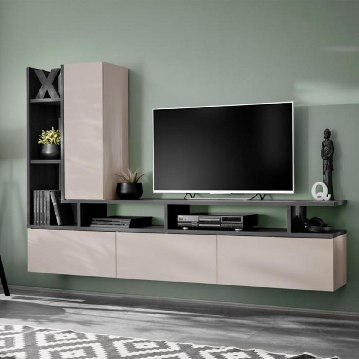 Paris Prix Ensemble Meuble TV Design  Tytan  210cm Beige & Gris