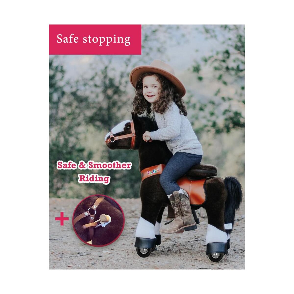 Ponycycle Poney à monter Brun chocolat avec sabot blanc Petit Modèle pour 3 à 5 ans