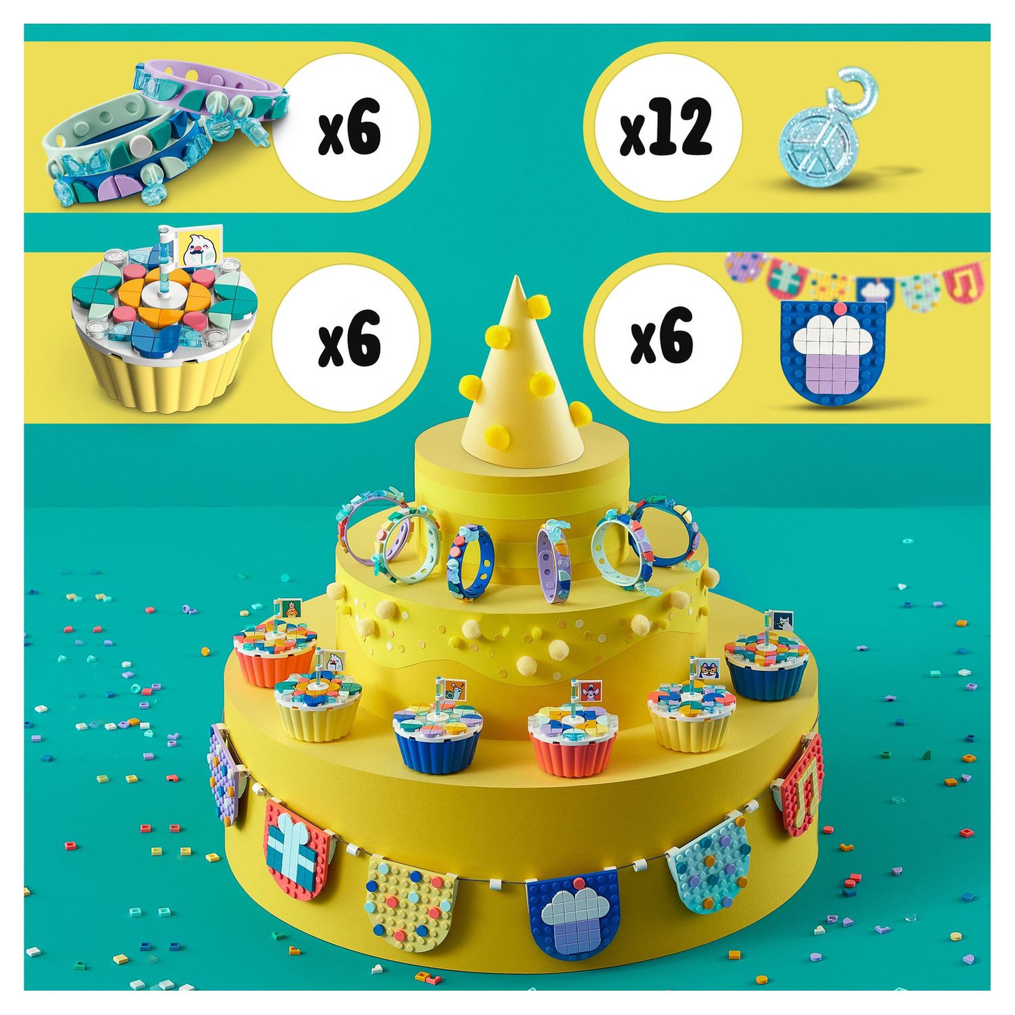 Voir la diapositive 5 : LEGO DOTS 41806 Le kit de fête ultime, eux Anniversaire, Cadeau pour Sachets de Fête, avec Cupcakes, Jouets Bracelets et Guirlandes, Décoration