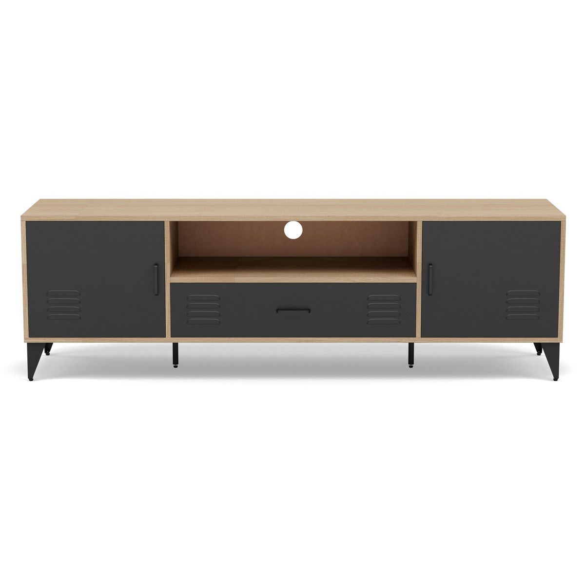 BEST MOBILIER Tribeca - meuble tv - effet bois et métal noir - 2 portes et 1 tiroir - 160 cm