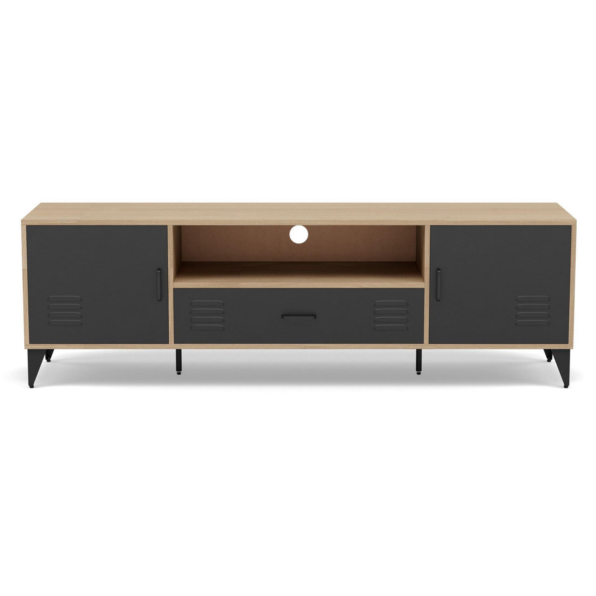 BEST MOBILIER Tribeca - meuble tv - effet bois et métal noir - 2 portes et 1 tiroir - 160 cm