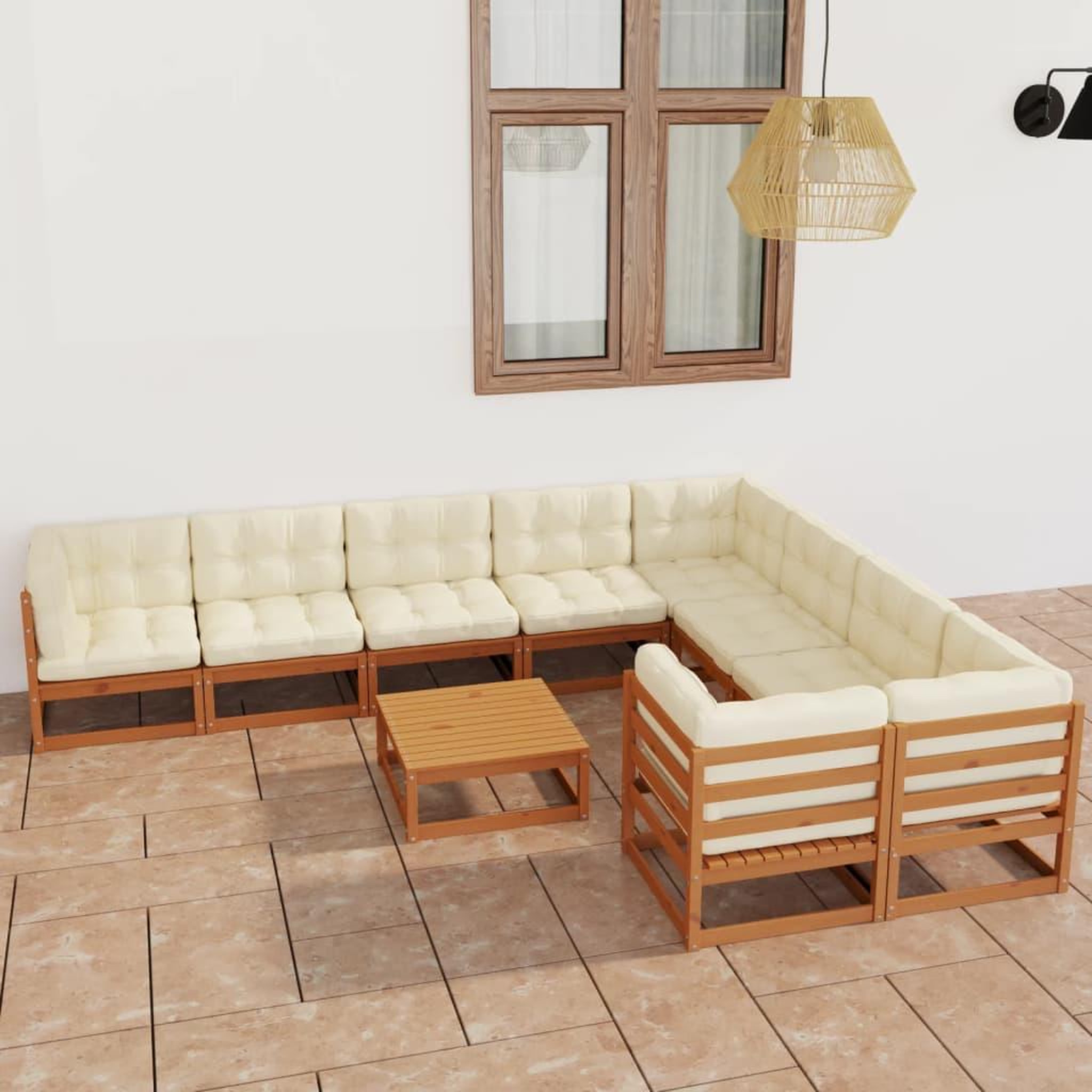 Voir la diapositive 1 : VIDAXL Salon de jardin 10 pcs avec coussins Marron miel Bois de pin