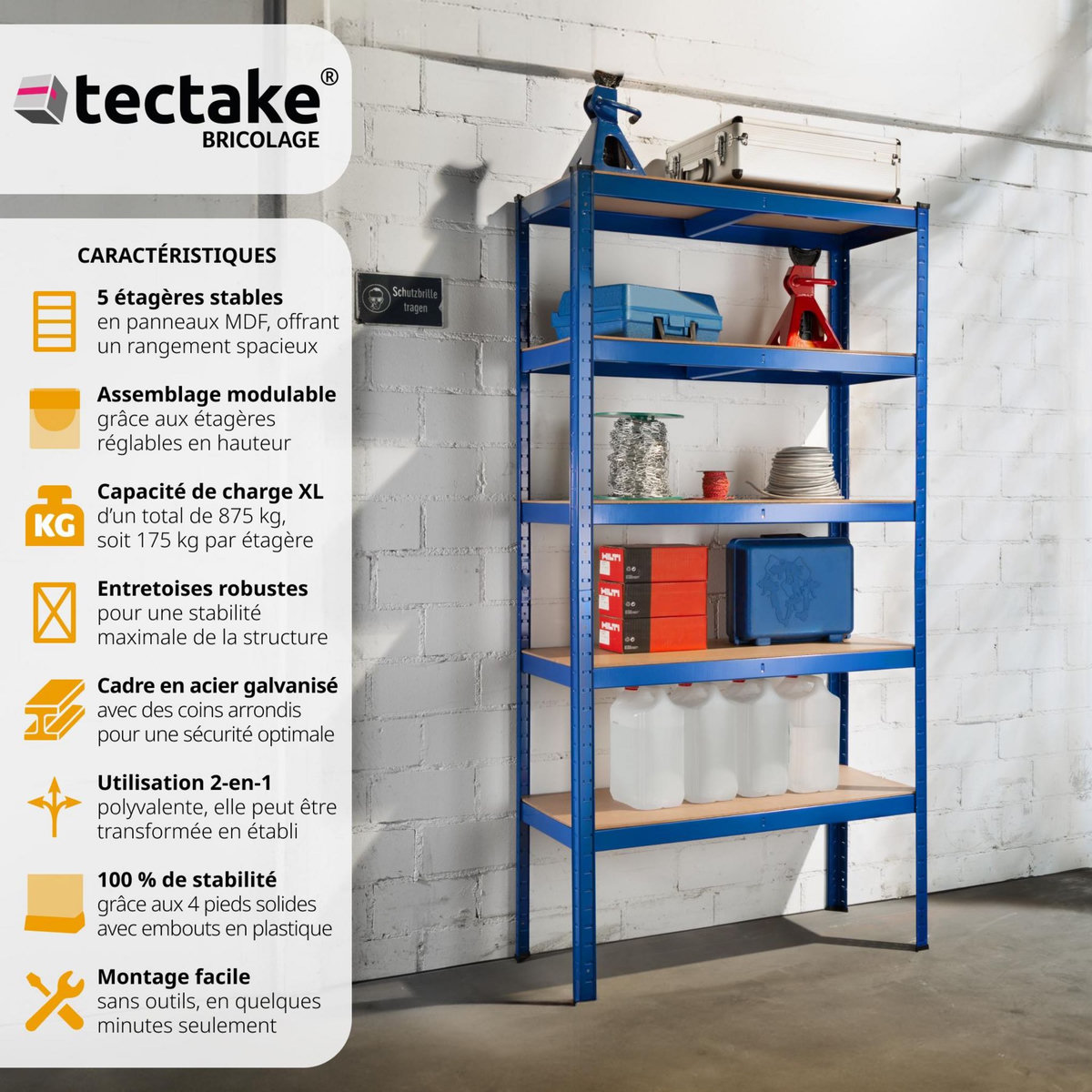 tectake Étagère charge lourde avec 5 tablettes bleu