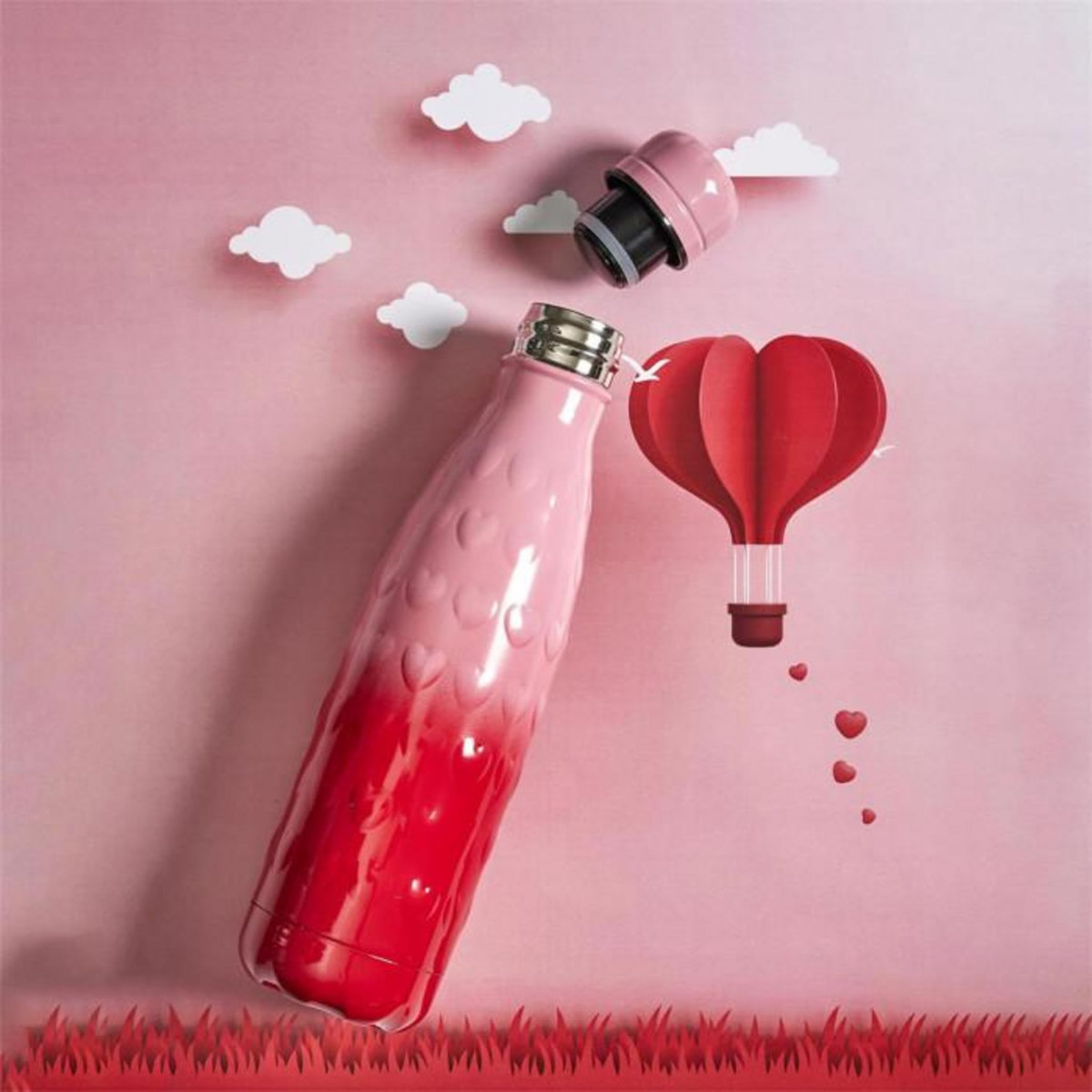 Paris Prix Bouteille Isotherme Embossée  Cœur  50cl Rouge & Rose