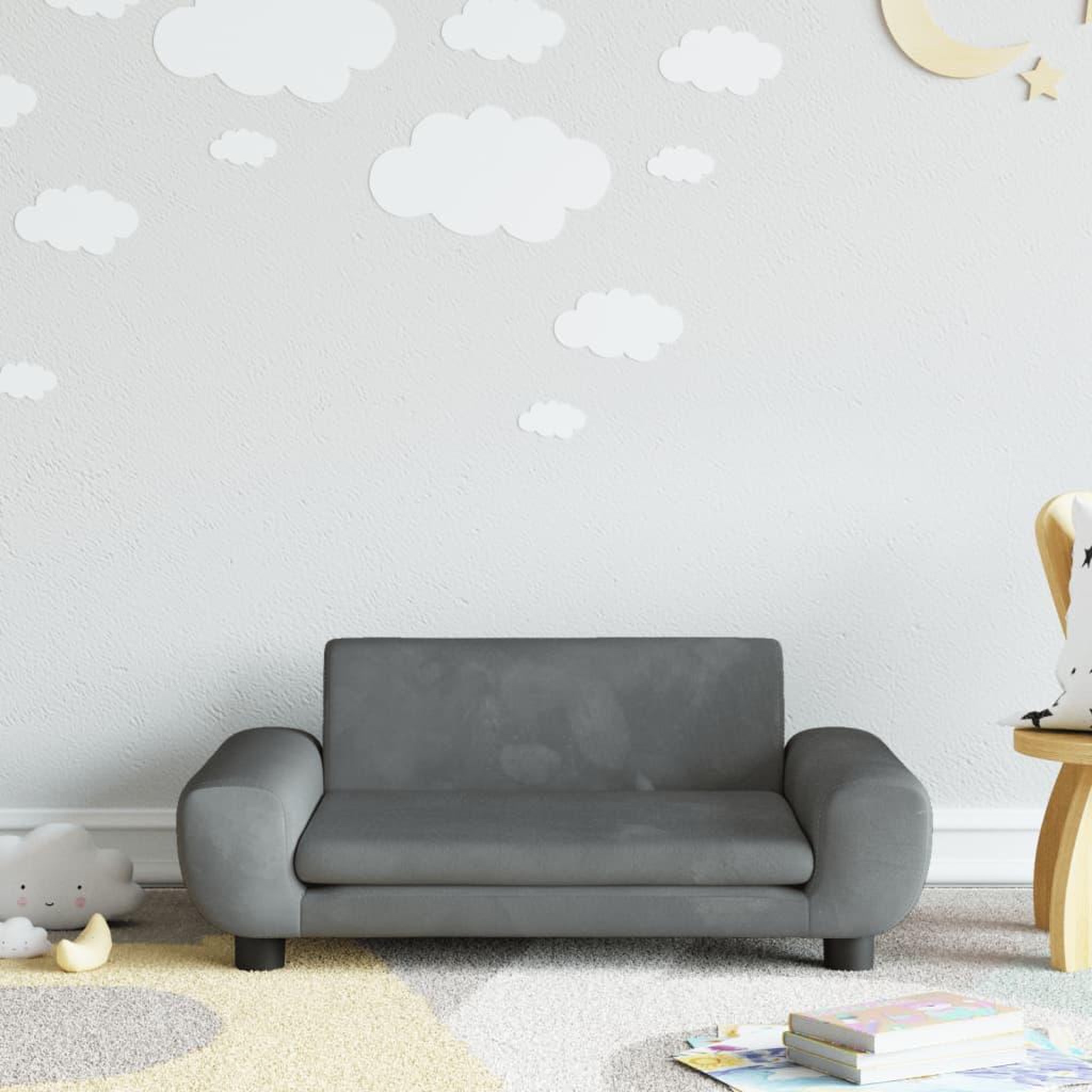 VIDAXL Canape pour enfants gris fonce 70x45x33 cm velours
