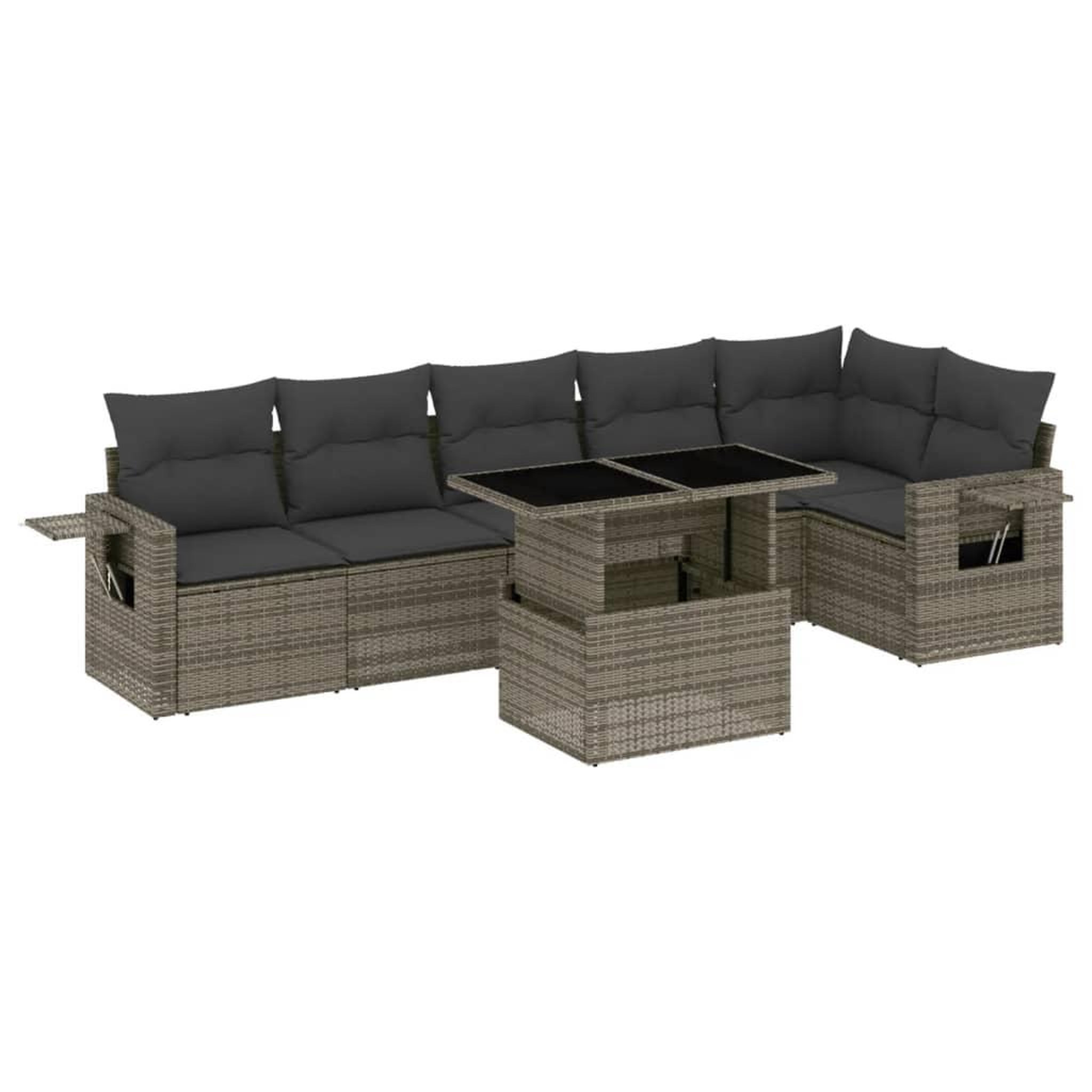 Voir la diapositive 2 : VIDAXL Salon de jardin avec coussins 7 pcs gris resine tressee