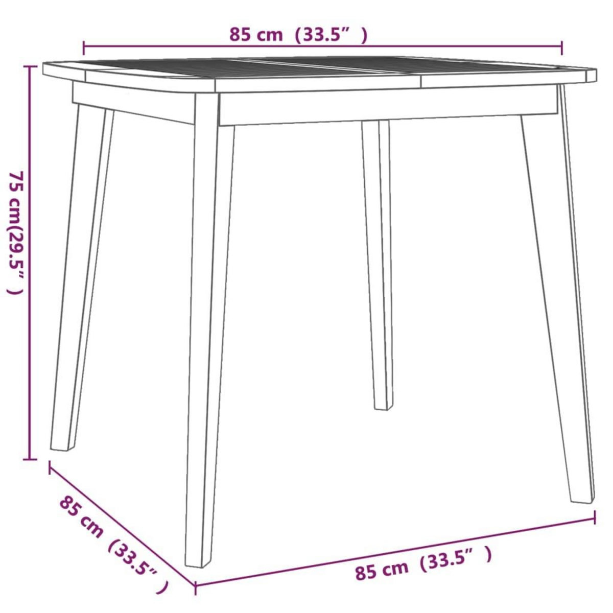 VIDAXL Table de jardin 85x85x75 cm Bois d'acacia solide