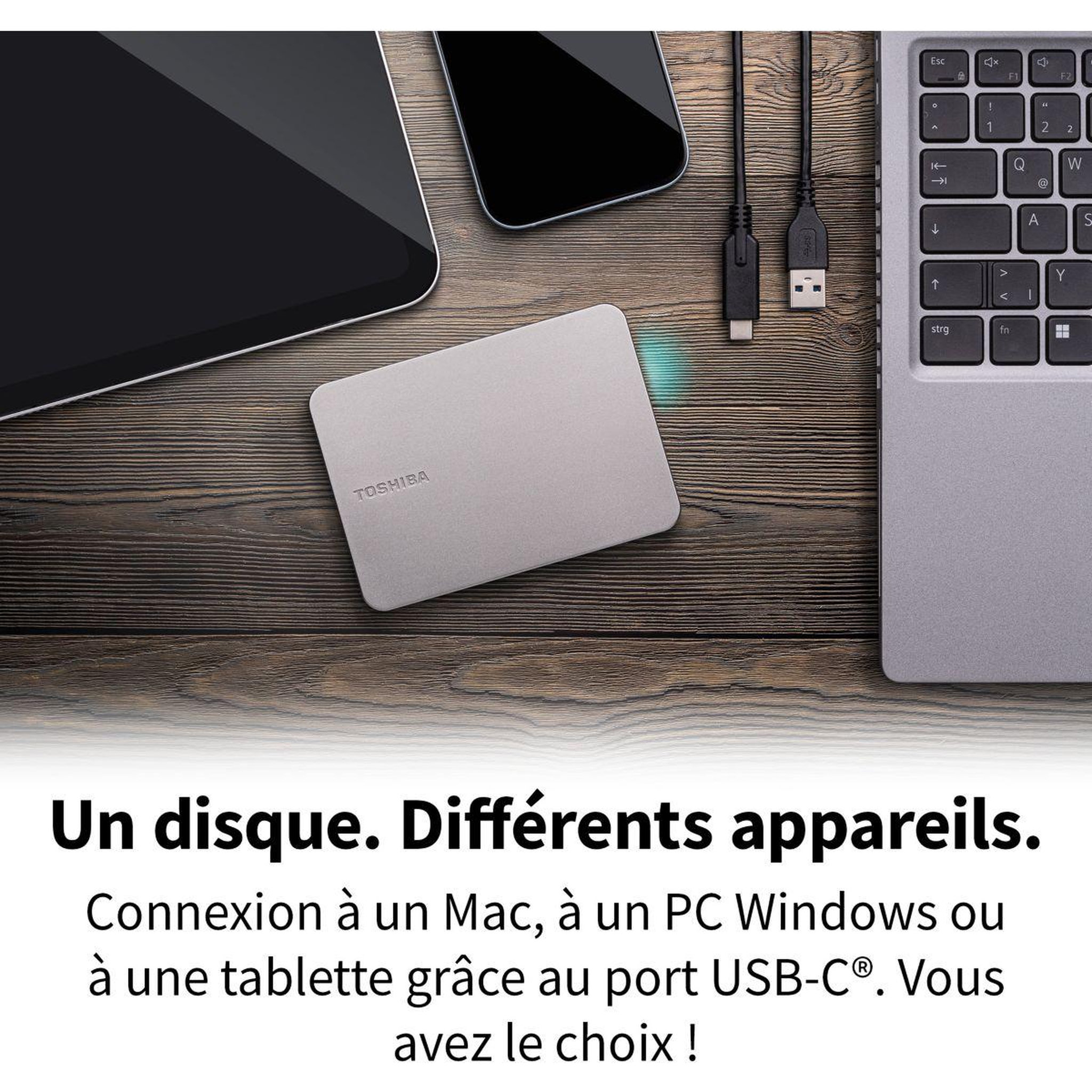 Voir la diapositive 3 : Toshiba Disque dur externe 4 To Canvio FLex Silver USBC A