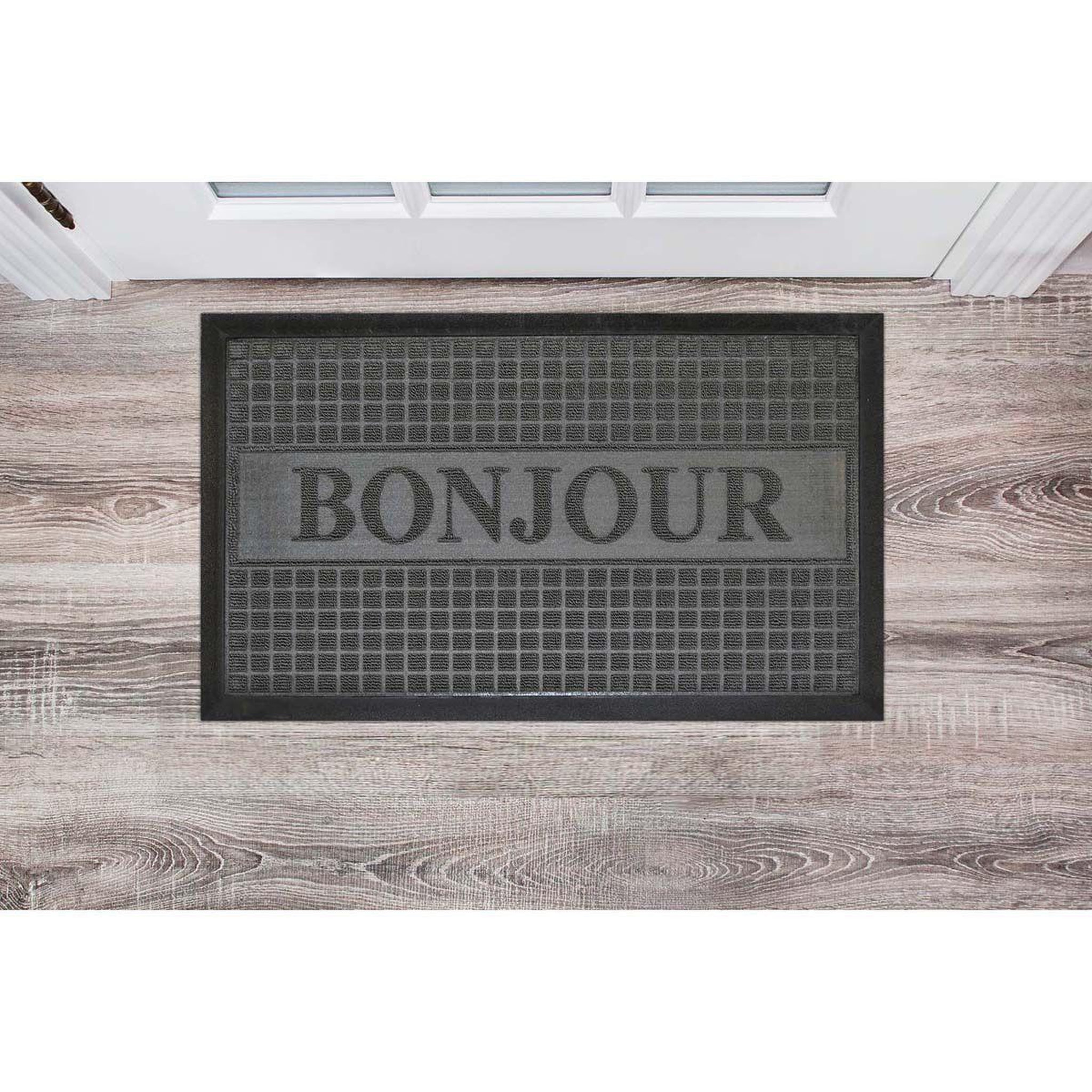Voir la diapositive 3 : Douceur d'Intérieur Tapis d'Entrée  Bonjour  45x75cm Gris