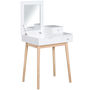 Voir la diapositive 1 : HOMCOM Coiffeuse design scandinave table de maquillage multi-rangements miroir pliable 60L x 50l x 86H cm pin et MDF blanc