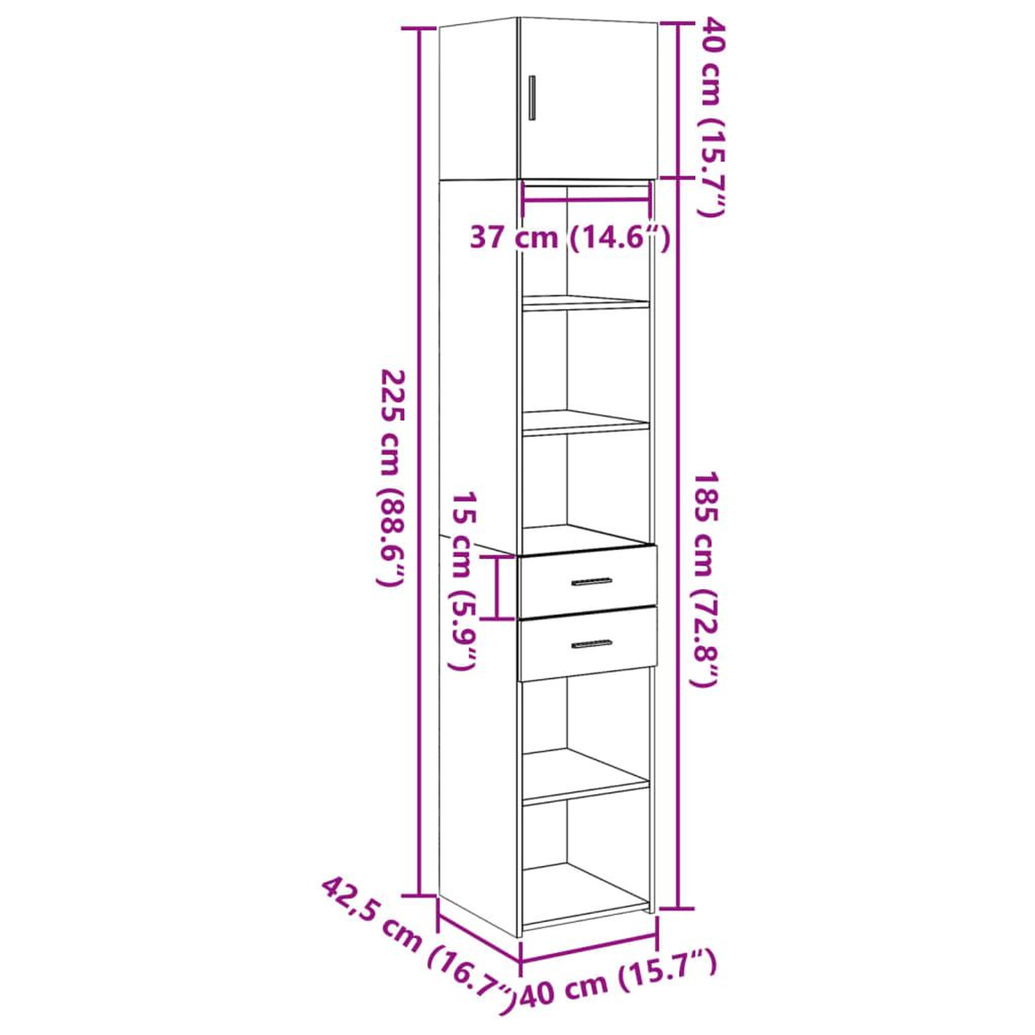 Voir la diapositive 6 : VIDAXL Armoire de rangement mince sonoma gris 40x42,5x225 cm