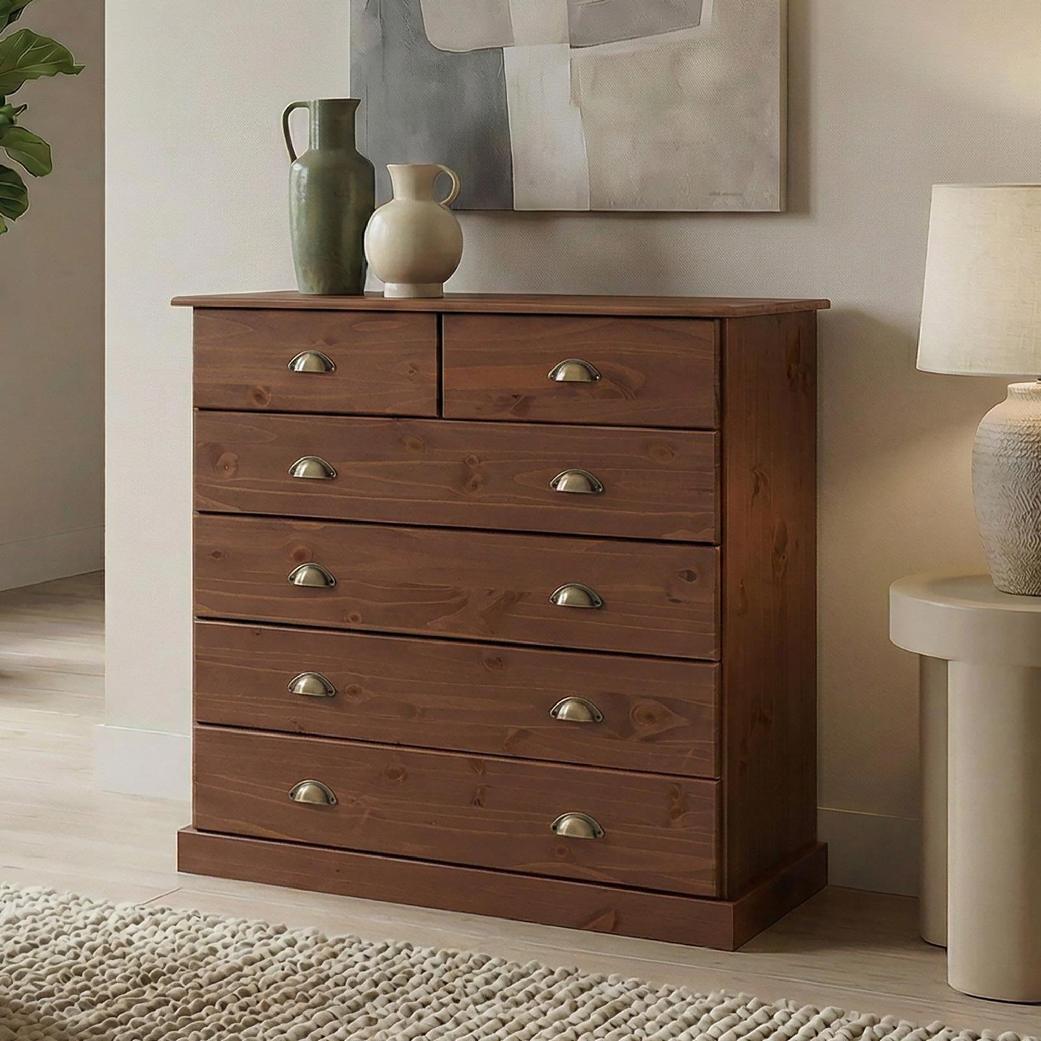Voir la diapositive 2 : IDIMEX Commode PARIS en pin massif, 6 tiroirs