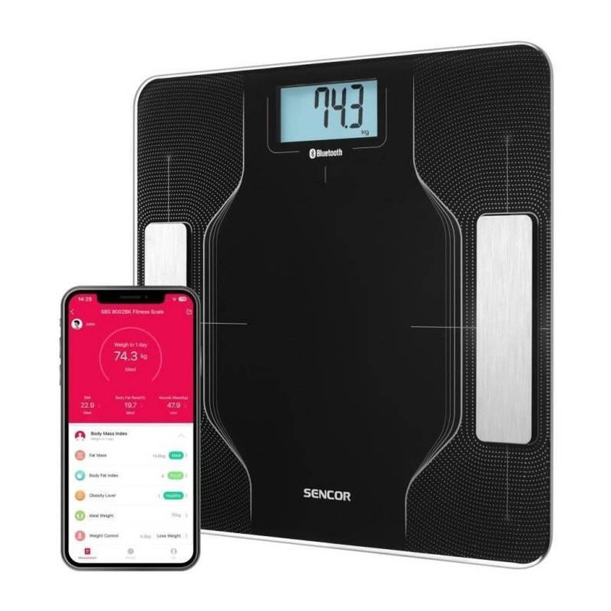 Voir la diapositive 2 : SENCO Pese-personne connecté - SENCOR - SBS 8002BK - Noir