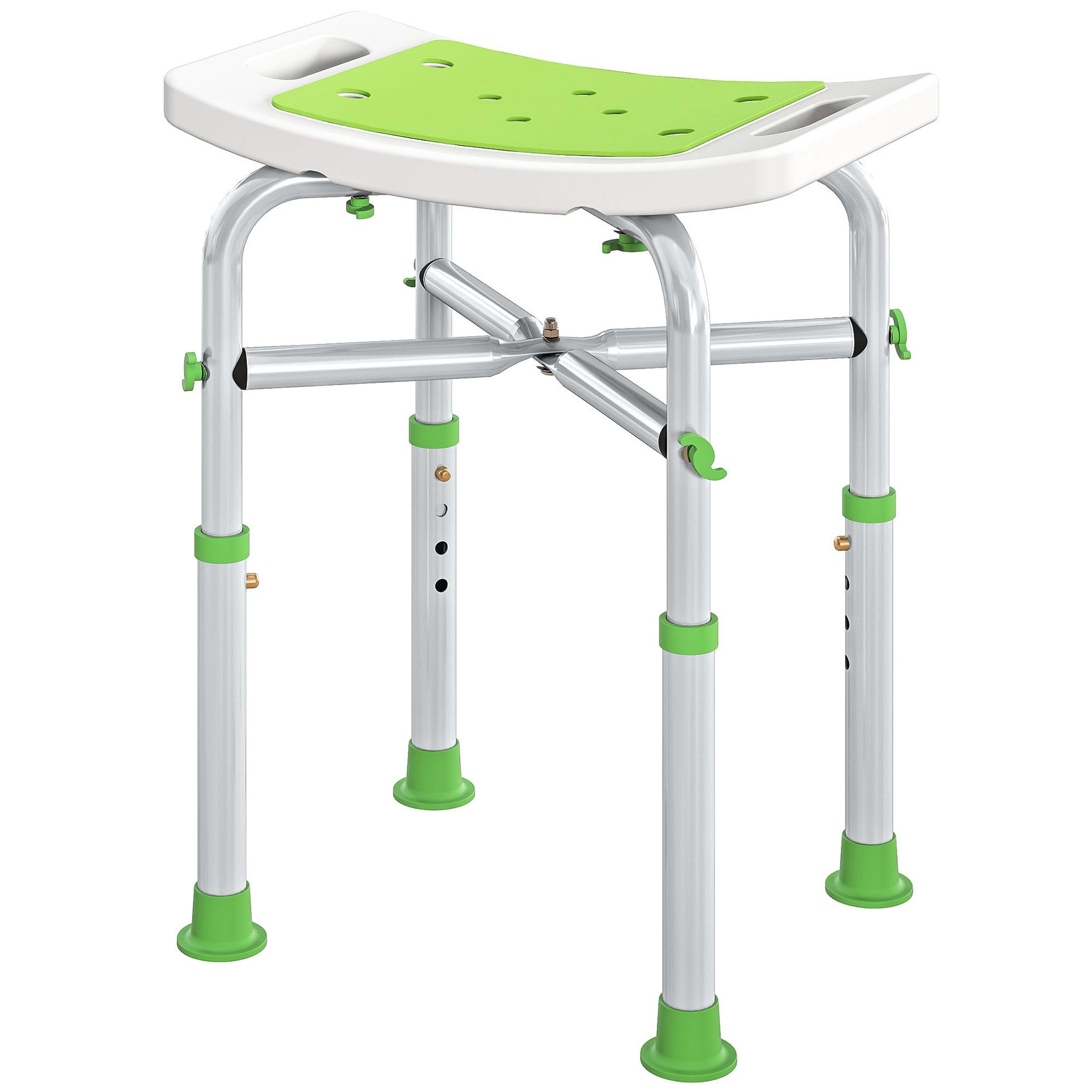 Voir la diapositive 5 : HOMCOM Siège de douche réglable en hauteur tabouret de douche ergonomique pieds antidérapants charge max. 150 kg alu hdpe blanc vert