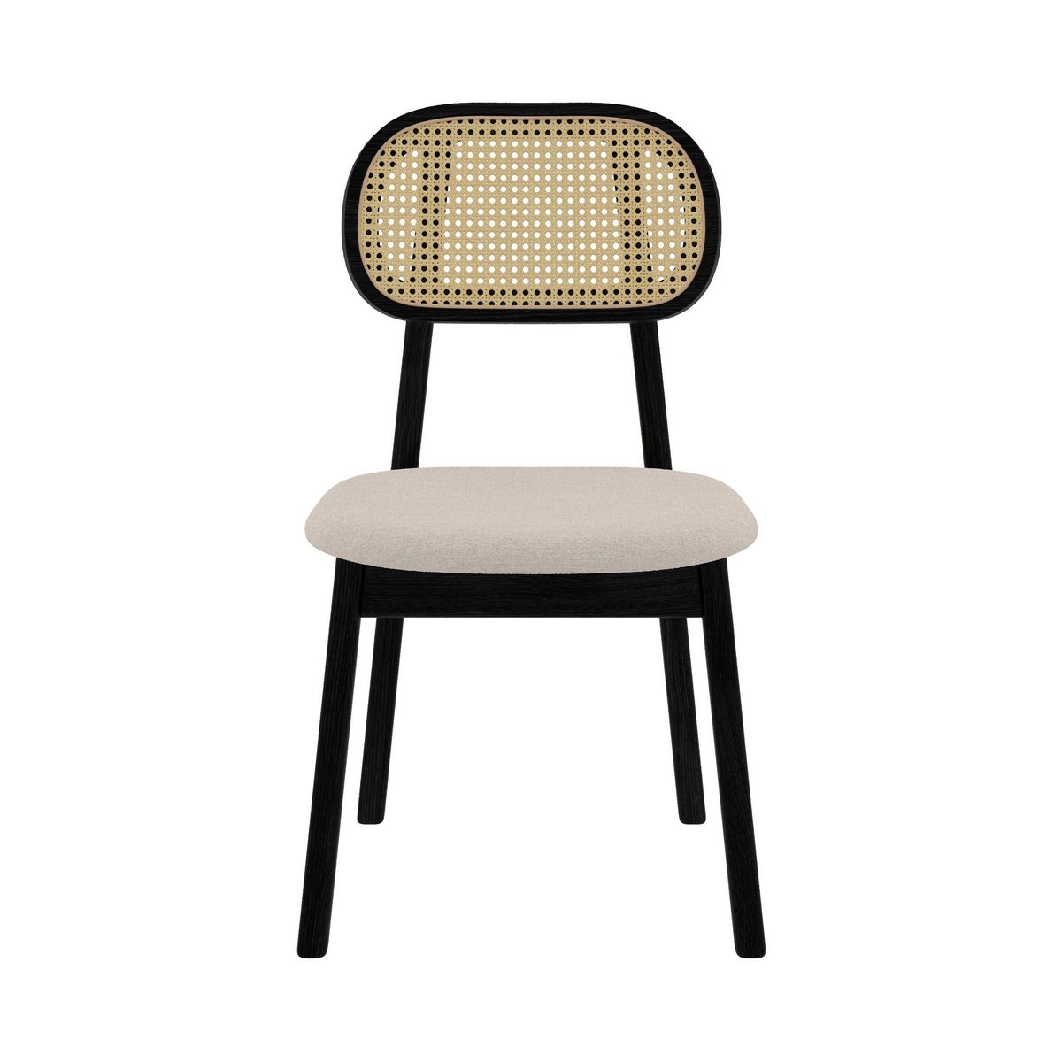 Rendez vous déco Lot de 2 chaises en bois clair, tissu beige et rotin synthétique - Maria