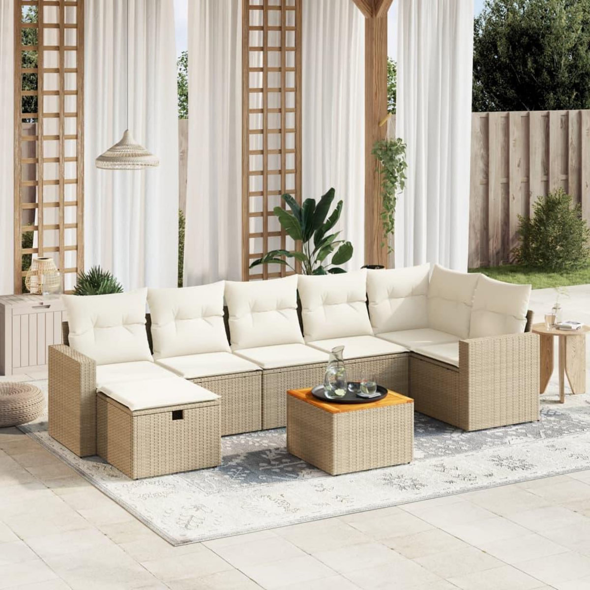 VIDAXL Salon de jardin avec coussins 8 pcs beige resine tressee