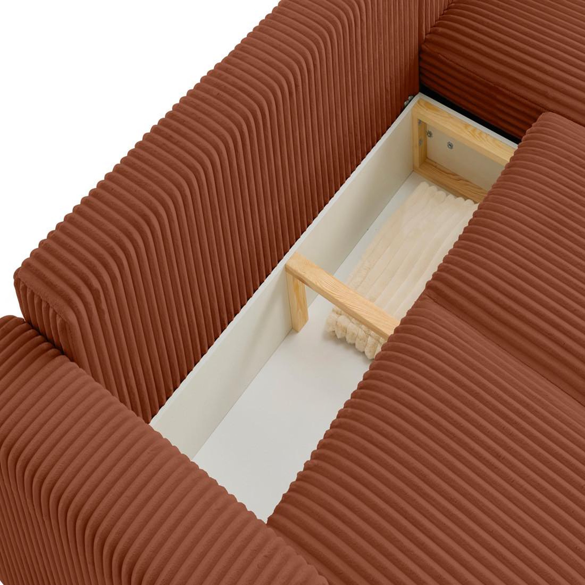 Voir la diapositive 3 : LISA DESIGN Livy - canapé d'angle réversible 4 places convertible avec coffre en velours côtelé grosses côtes