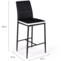 Voir la diapositive 6 : ID MARKET Lot de 4 tabourets ROMANE en PVC noirs bandeau blanc, chaises de bar rembourrées