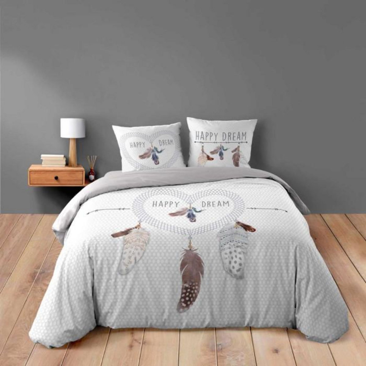 Paris Prix Parure de Lit 3 Pièces  Happy Dream  240x220cm Gris