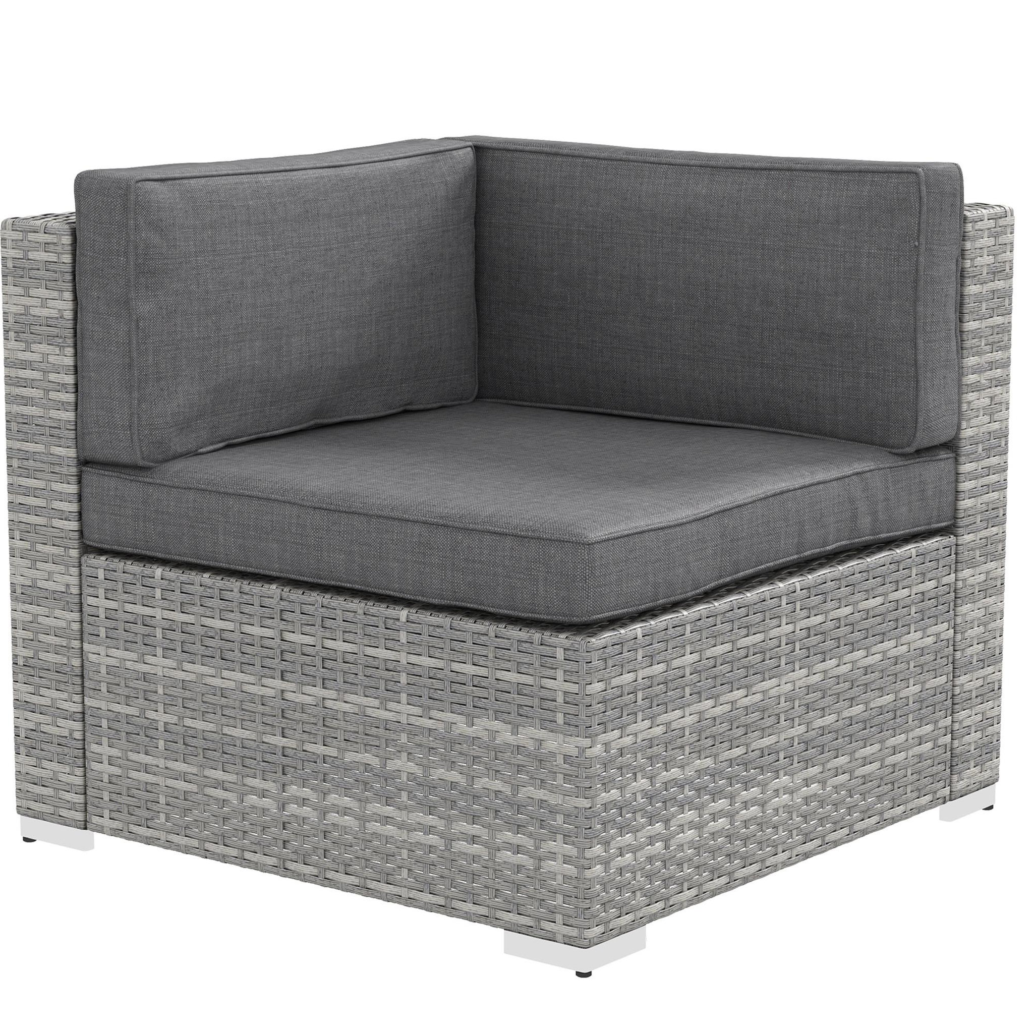 Voir la diapositive 4 : OUTSUNNY Ensemble salon de jardin 7 pièces modulables table basse plateau verre trempé coussins déhoussables inclus résine tressée imitation rotin gris