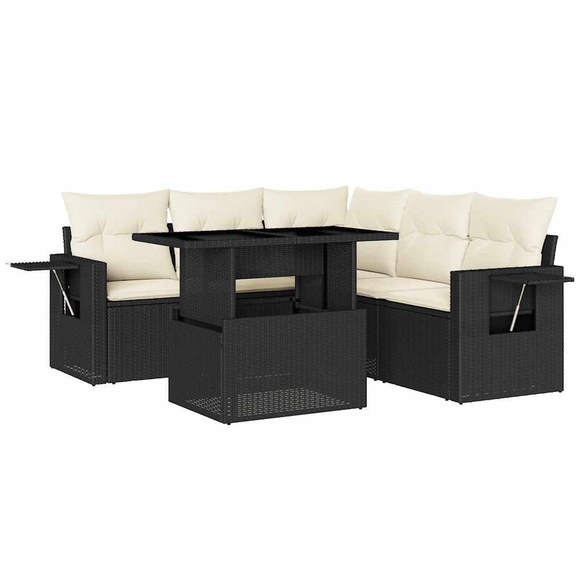 Voir la diapositive 2 : VIDAXL Salon de jardin 6 pcs avec coussins noir resine tressee