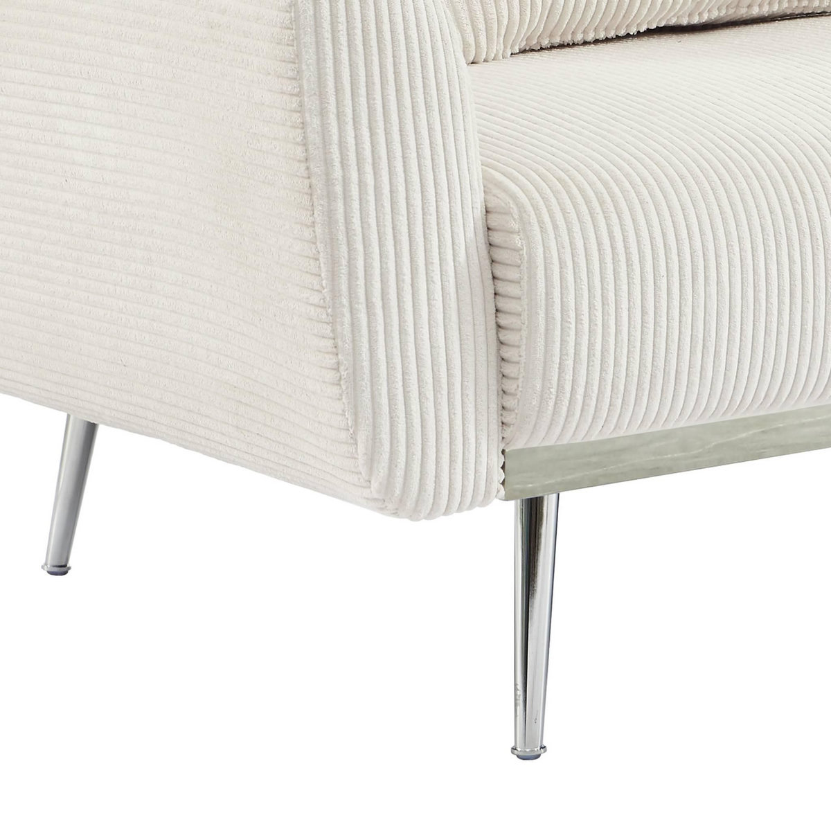 SWEEEK Canapé convertible design en velours côtelé blanc - Oskar - 3 places scandinave droit avec pieds métal chromé