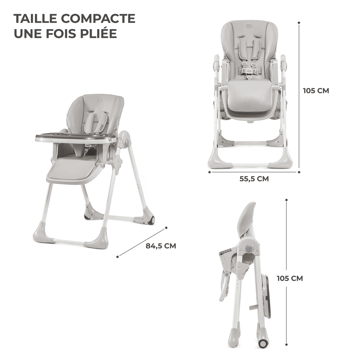 KINDERKRAFT Chaise haute bebe reglable pliante plateau amovib
