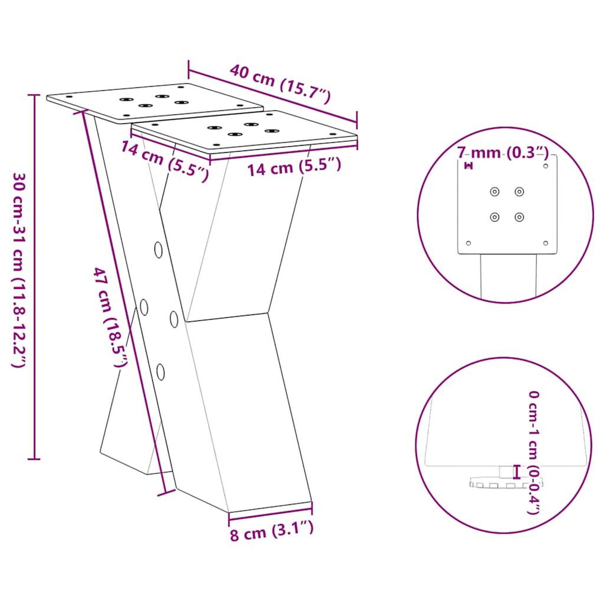 Voir la diapositive 6 : VIDAXL Pieds de table basse forme de X 2 pcs noir 40x(30-31) cm acier