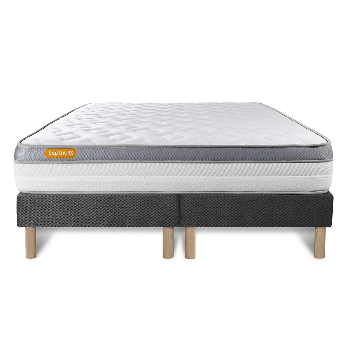 SEPTNUITS Matelas + double sommier gris Memo Zen Mousse à mémoire de forme 5 zones de confort MAXI épaisseur