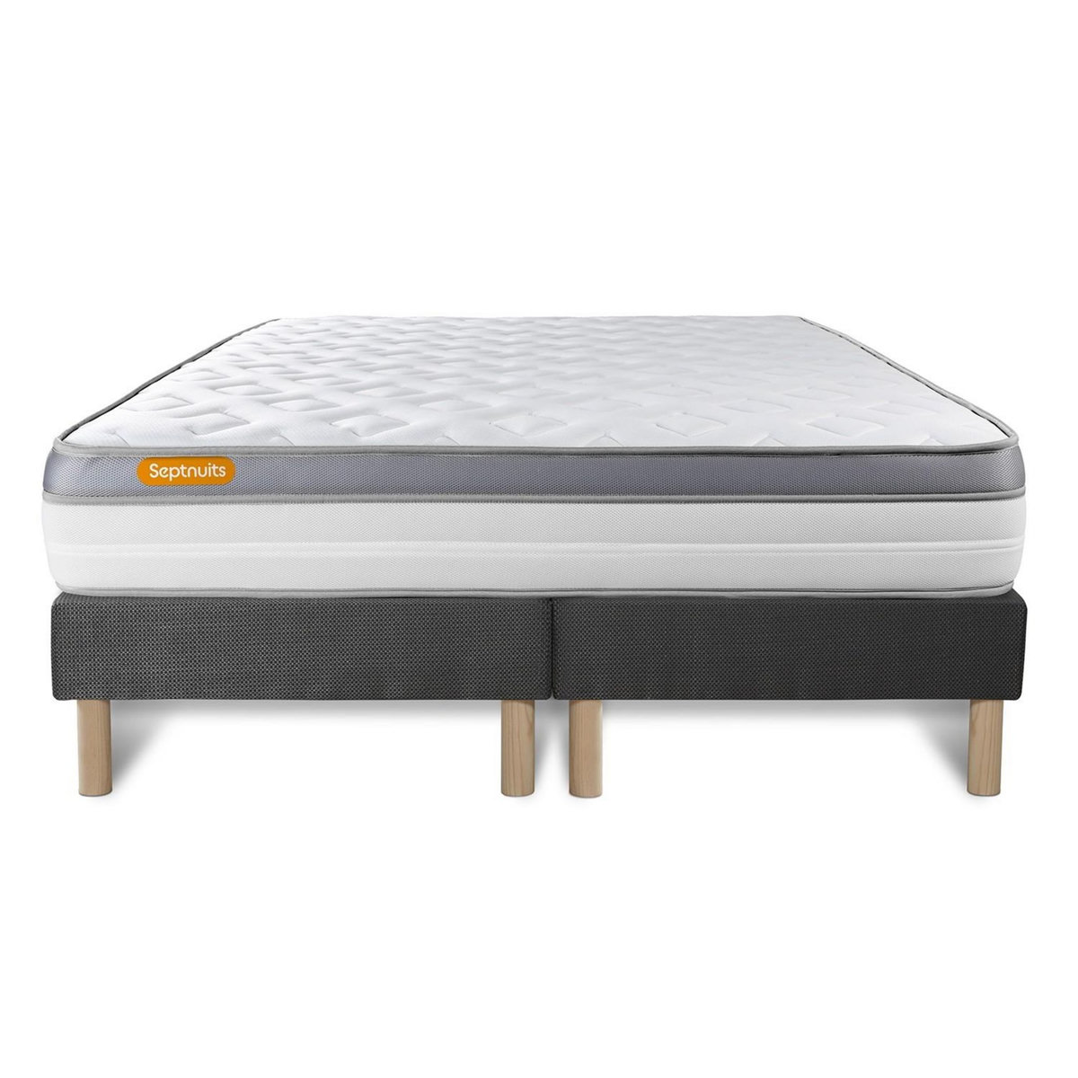 SEPTNUITS Matelas + double sommier gris Memo Zen Mousse à mémoire de forme 5 zones de confort MAXI épaisseur
