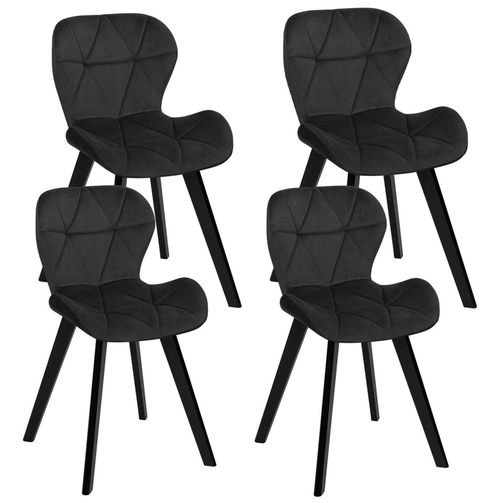 ID MARKET Lot de 4 chaises robine en velours noir pieds noirs